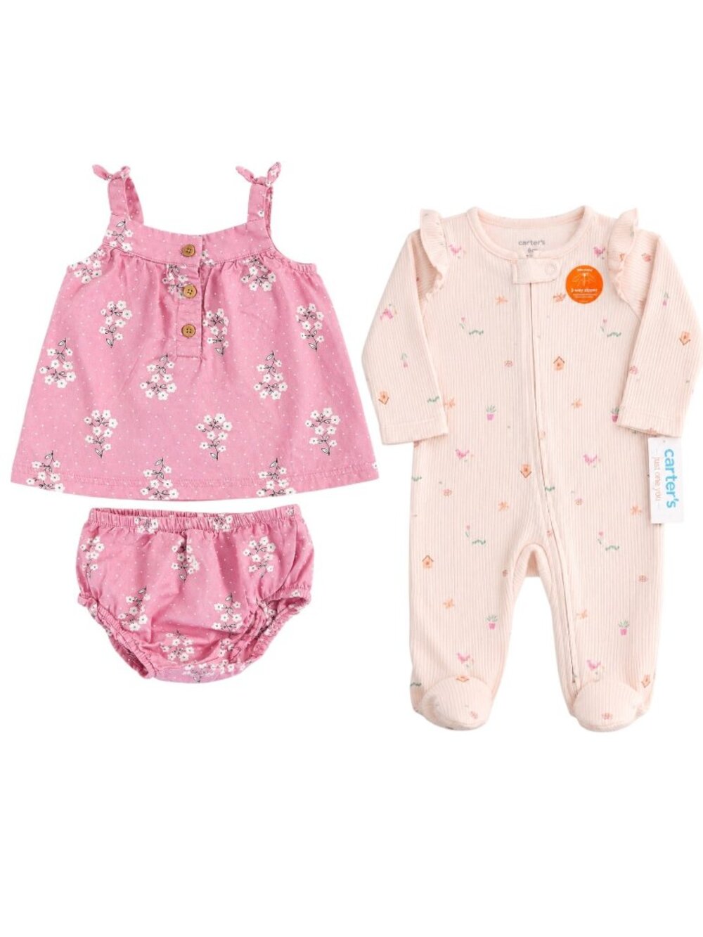 Carter’s & Carter’s 9M Baby Girl Bundle Footed Sleeper + Floral Tank & Bloomers